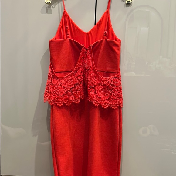 Red Ruffled Sheath Midi Dress - Picture 3 of 3